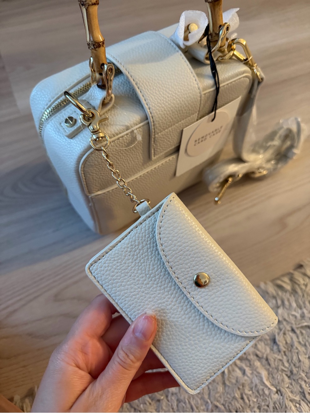 NWT Rachel Zoe Cream Woven Bamboo-Handle Mini Top-Handle Bag - Picture 4 of 5
